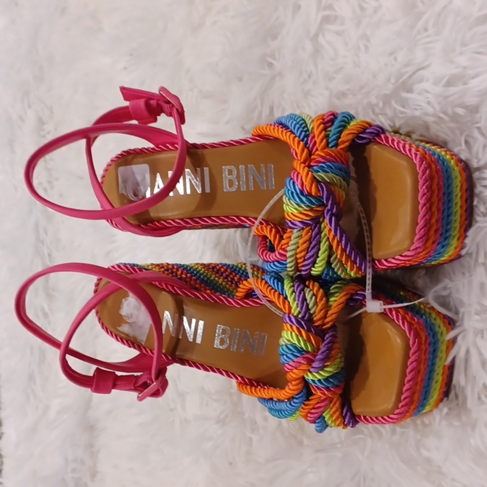 Gianni Bini Rainbow Striped Platform Sandals with Pink Straps - Picture 7 of 16